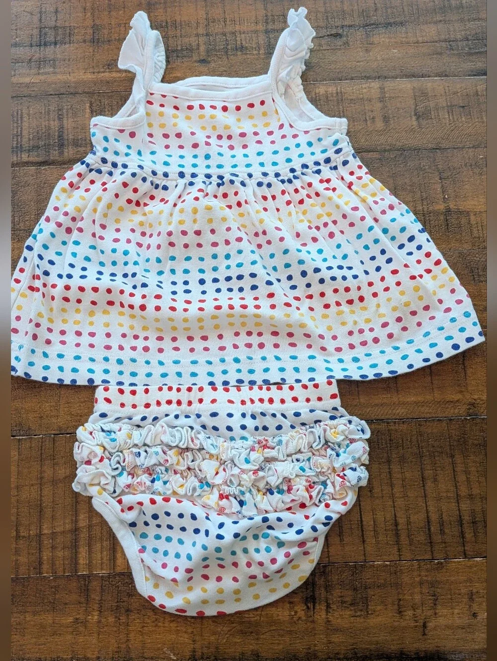 Hanna Andersson White Polka Dot Dress & Diaper Cover - Multicolor Dots, 3-6m